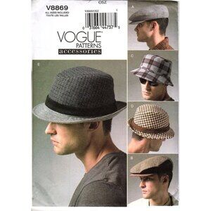 Vogue V8869 Mens S to XL Five Lined Hats Uncut Sewing Pattern